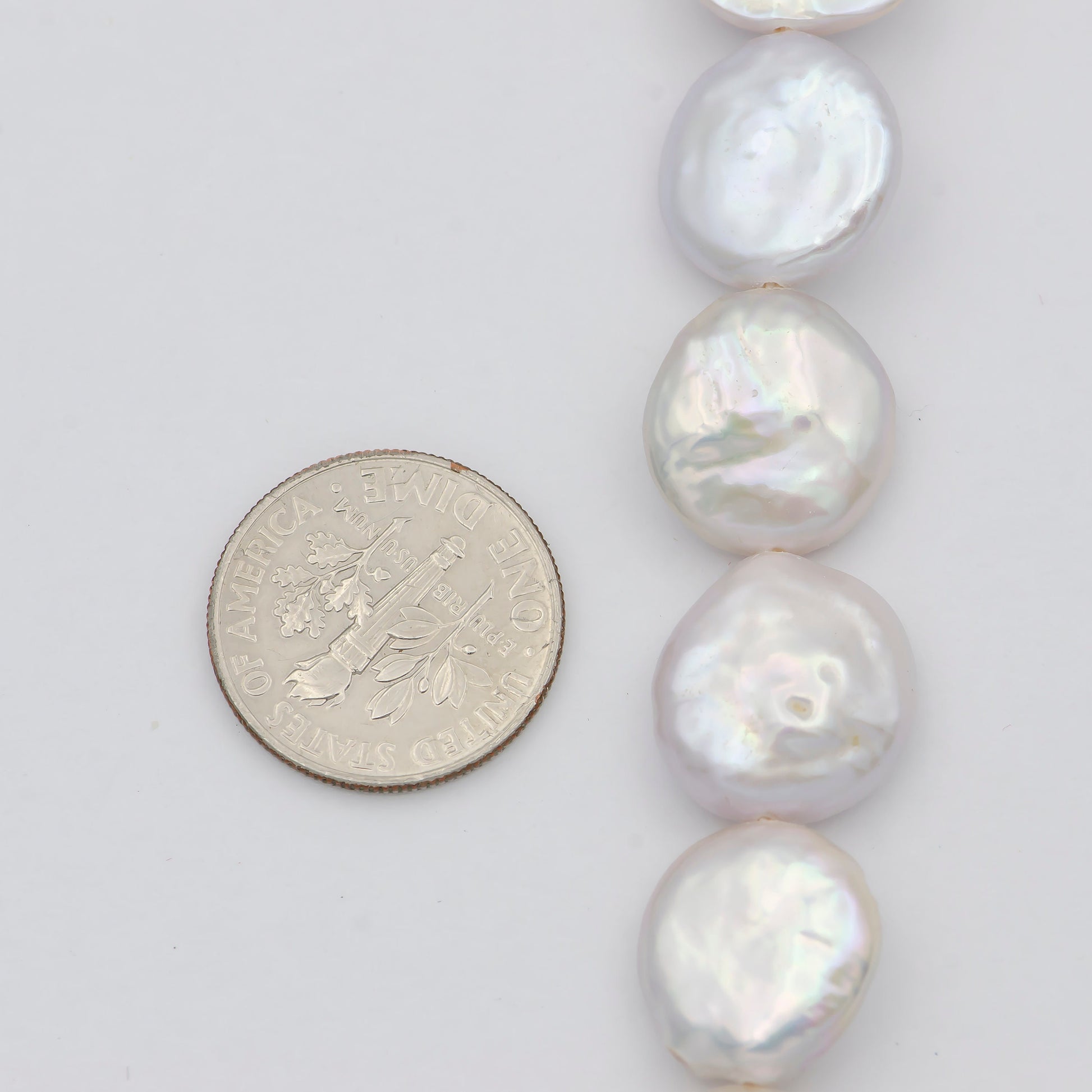 1 Strand 12-13mm Natural White Freshwater Pearl Flat Round Loose Beads,Raw Pearl Coin Slab Charm Necklace Jewelry Making Wholesale