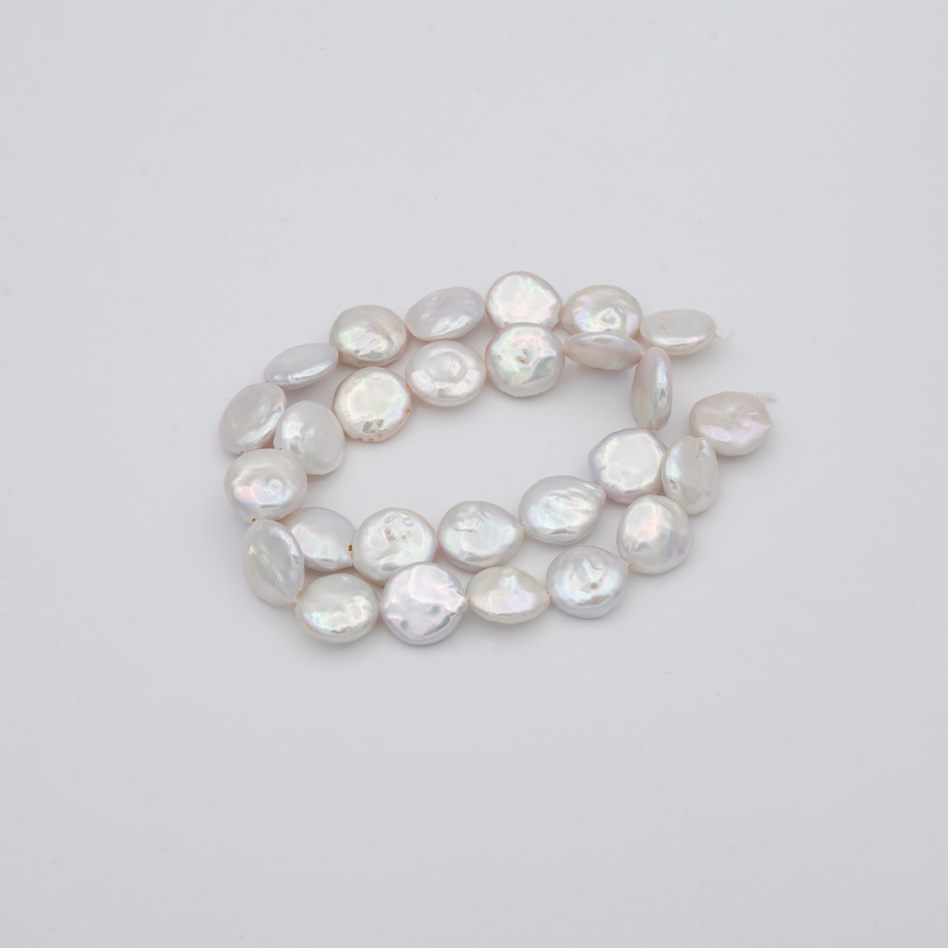 1 Strand 12-13mm Natural White Freshwater Pearl Flat Round Loose Beads,Raw Pearl Coin Slab Charm Necklace Jewelry Making Wholesale