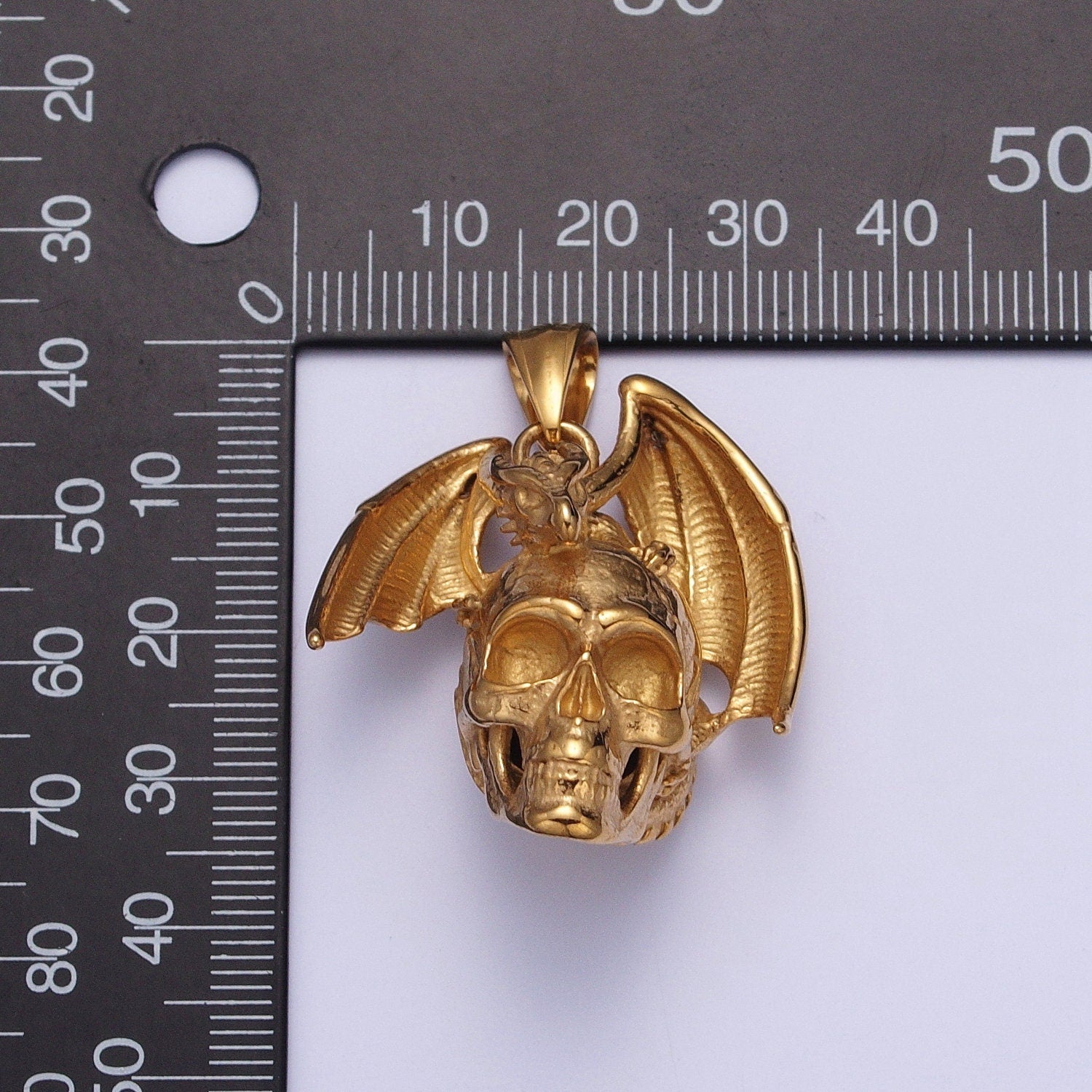 3D Silver Dragon on Skull Skeleton Stainless Steel Pendant in Gold & Silver Men Charm Statement Necklace| X667 X668