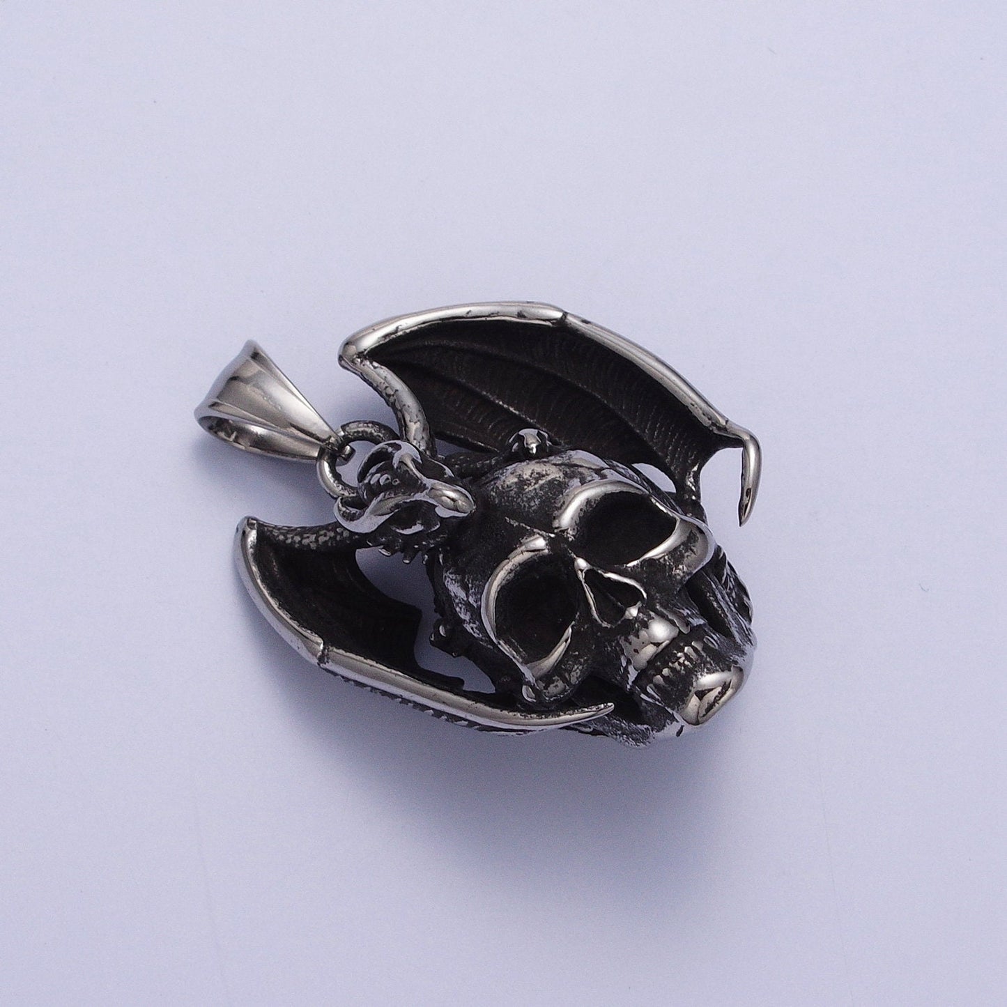 3D Silver Dragon on Skull Skeleton Stainless Steel Pendant in Gold & Silver Men Charm Statement Necklace| X667 X668