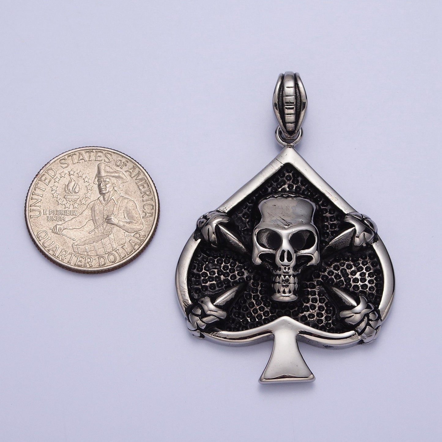 3d Silver Skull Pendant- Ace of Spade Skull Charm Gothic Silver Men Necklace Pendant Stainless Steel Jewelry x660