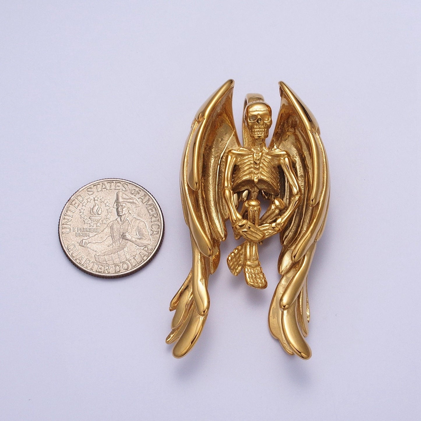 3d Gothic Skull Skeleton Angel Wing Pendant Necklace for Man Gold Antique Silver Heavy Duty Jewelry Statement Necklace