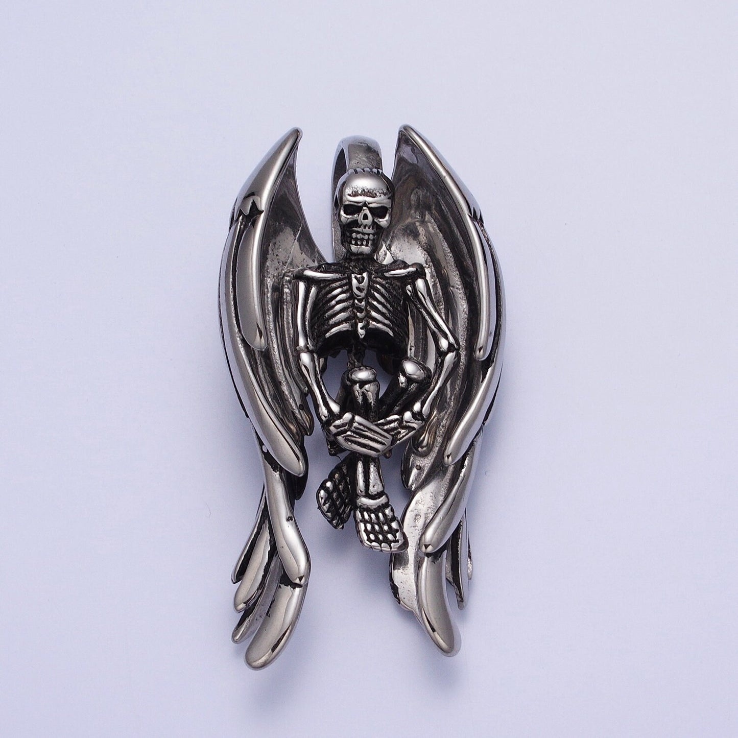 3d Gothic Skull Skeleton Angel Wing Pendant Necklace for Man Gold Antique Silver Heavy Duty Jewelry Statement Necklace