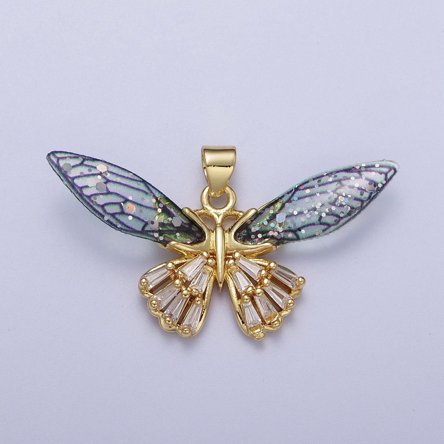 Gold Butterfly Pendant Magical Dream Mariposa Charm Blue Fuschia Charm