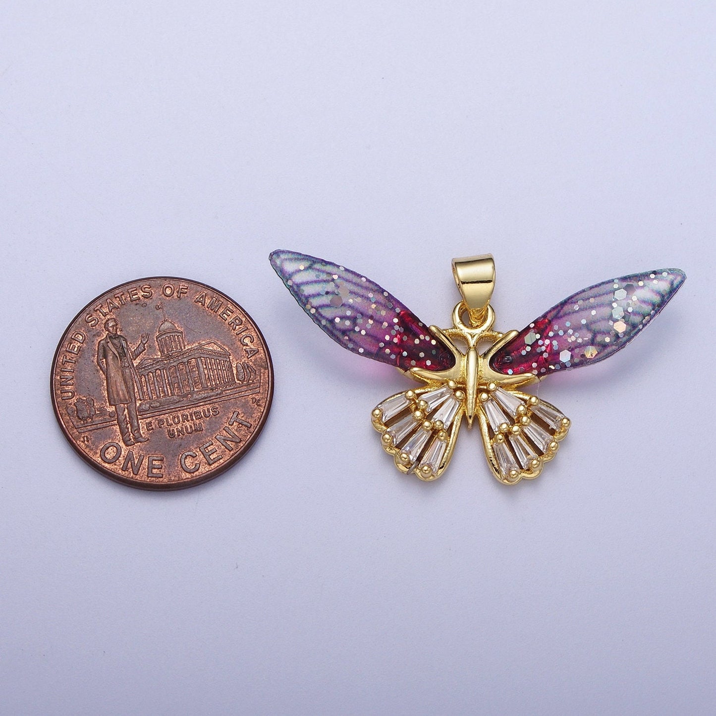 Gold Butterfly Pendant Magical Dream Mariposa Charm Blue Fuschia Charm