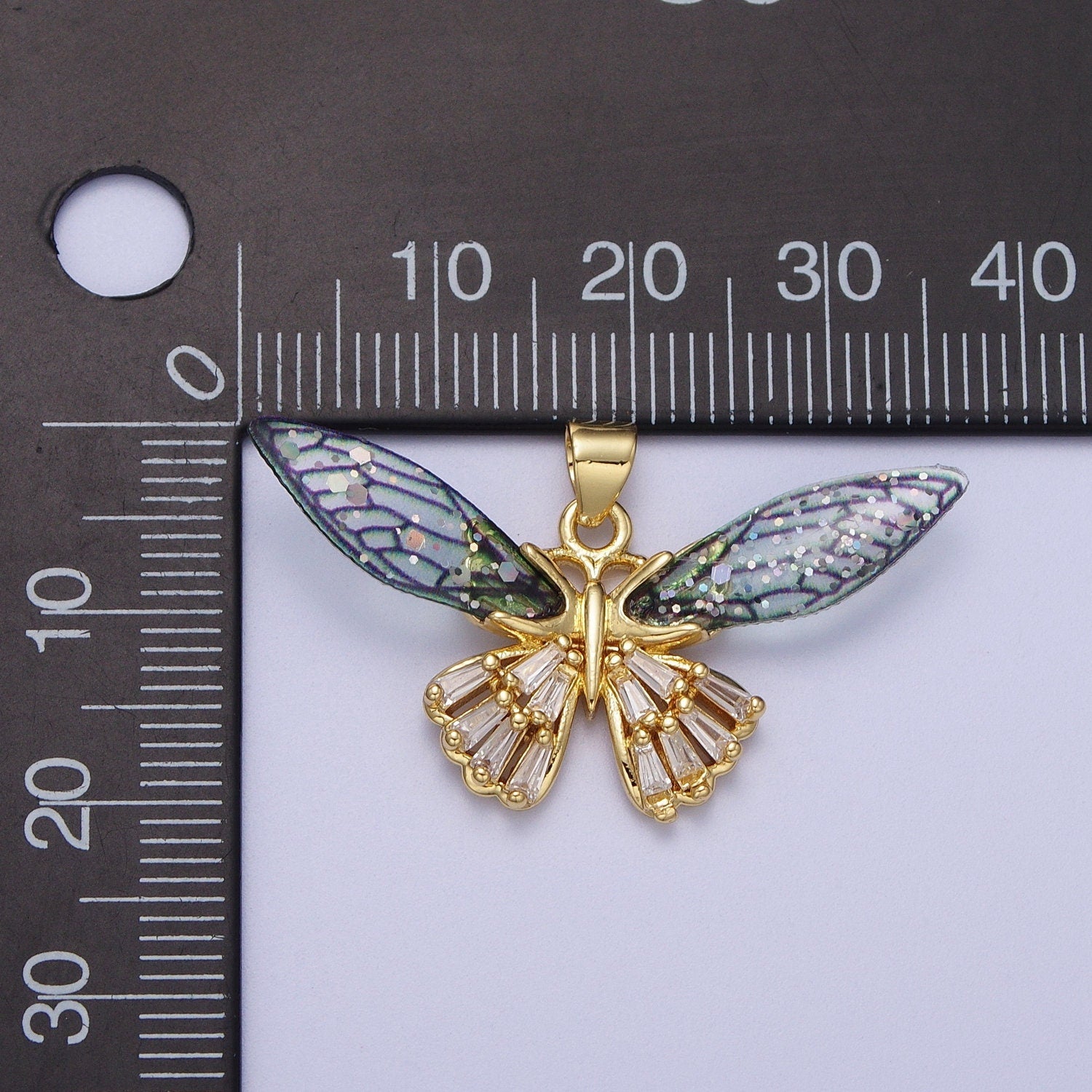 Gold Butterfly Pendant Magical Dream Mariposa Charm Blue Fuschia Charm