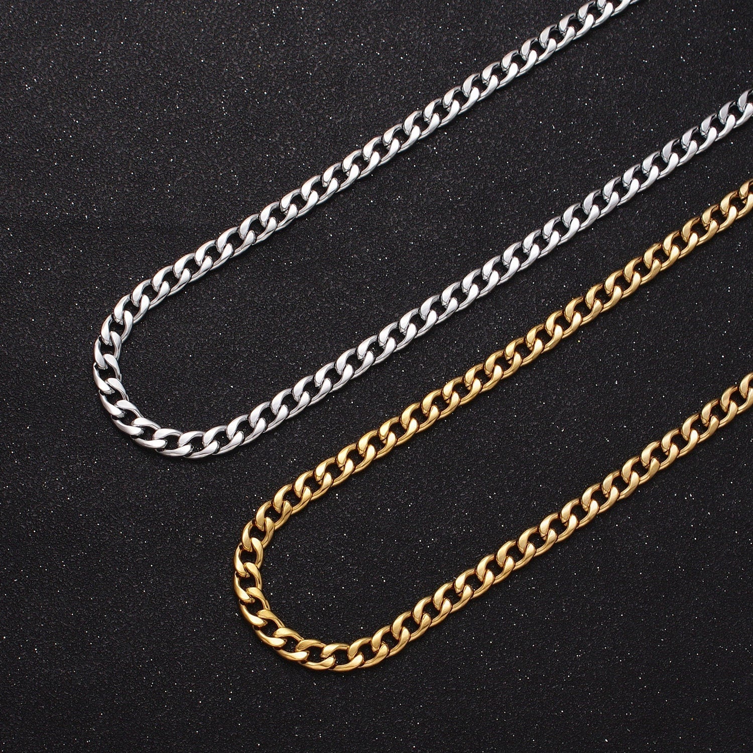 24K Gold Filled Flat Boxy Concave Curb Unfinished Chain, 5mm Width Gold & Silver Bulk Roll by Yard | Roll-935, Roll-936