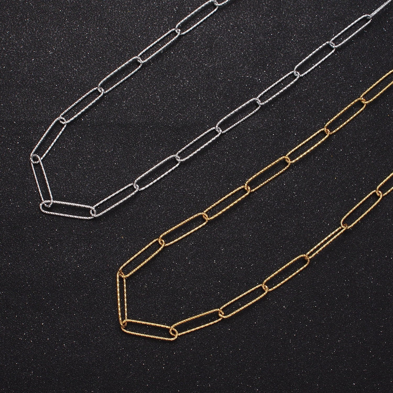 24K Gold Filled 5mm Textured Paper Clip Chain Unfinished Bulk Roll Chain by Yard For Jewelry Making | Roll-927, Roll-928