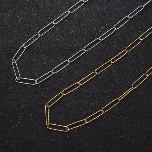 24K Gold Filled 5mm Textured Paper Clip Chain Unfinished Bulk Roll Chain by Yard For Jewelry Making | Roll-927, Roll-928