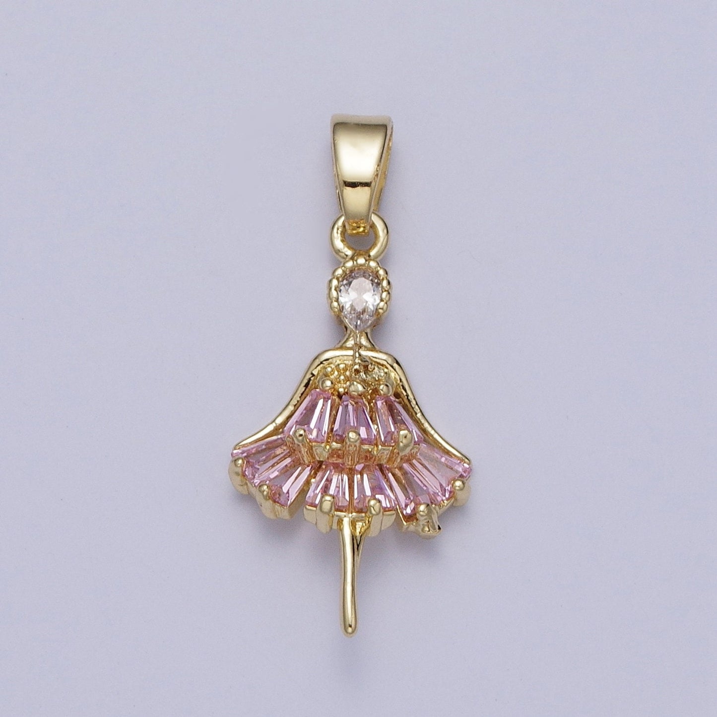 Dainty Gold Ballerina Pendant, Dancer Charm, Micro Pave Cubic Mini Pendant, Dainty beautiful Jewelry Bracelet Earring Necklace H-539
