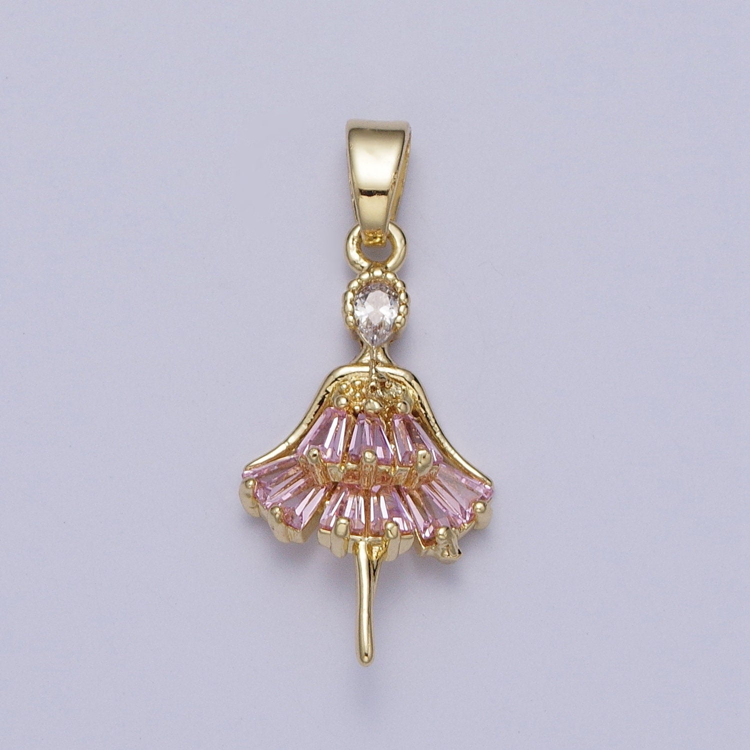 Dainty Gold Ballerina Pendant, Dancer Charm, Micro Pave Cubic Mini Pendant, Dainty beautiful Jewelry Bracelet Earring Necklace H-539