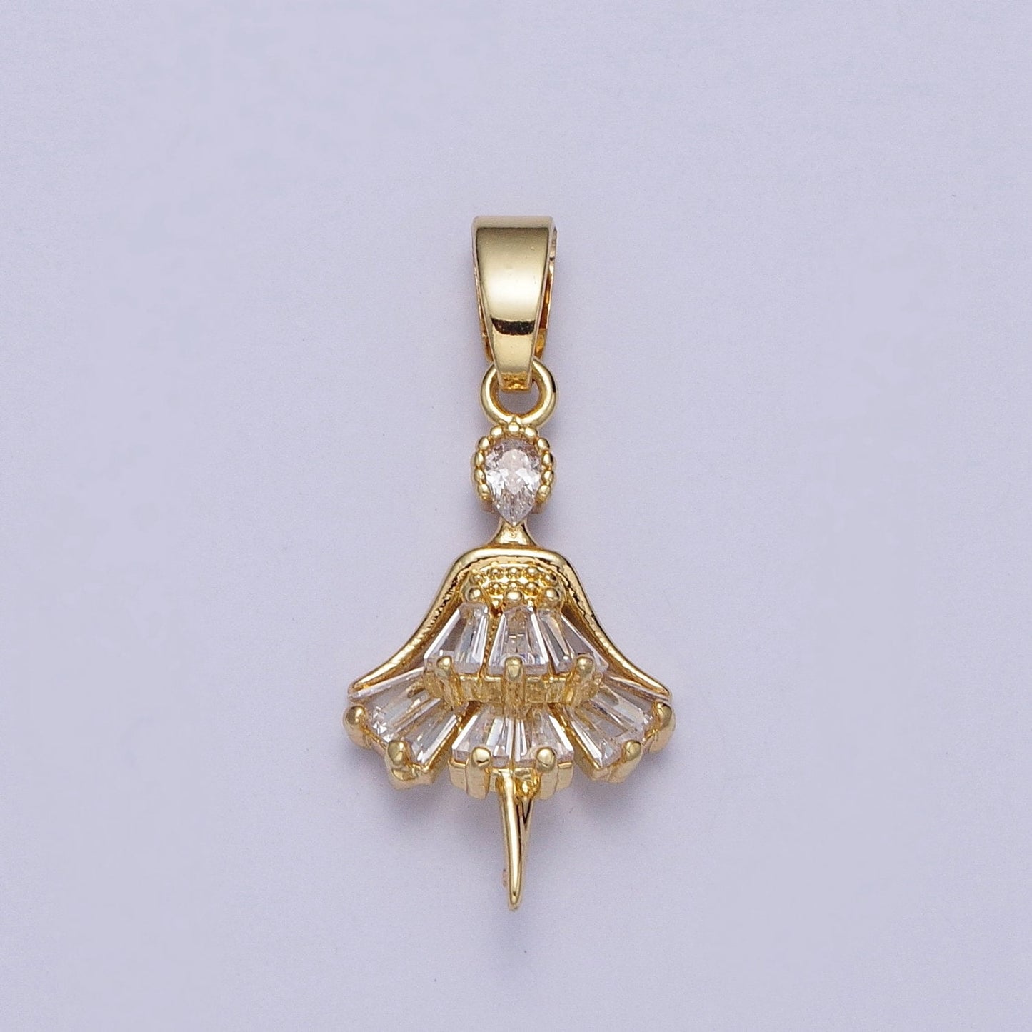 Dainty Gold Ballerina Pendant, Dancer Charm, Micro Pave Cubic Mini Pendant, Dainty beautiful Jewelry Bracelet Earring Necklace H-539