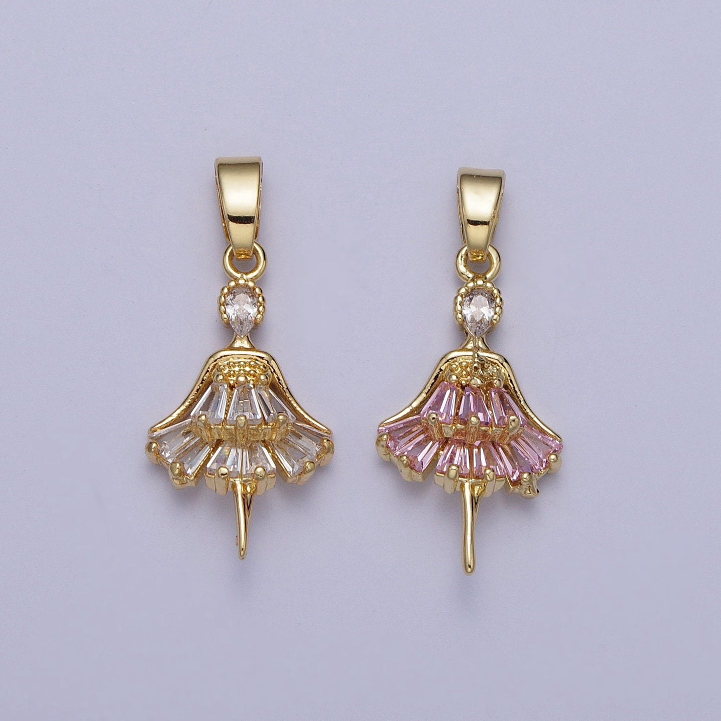 Dainty Gold Ballerina Pendant, Dancer Charm, Micro Pave Cubic Mini Pendant, Dainty beautiful Jewelry Bracelet Earring Necklace H-539