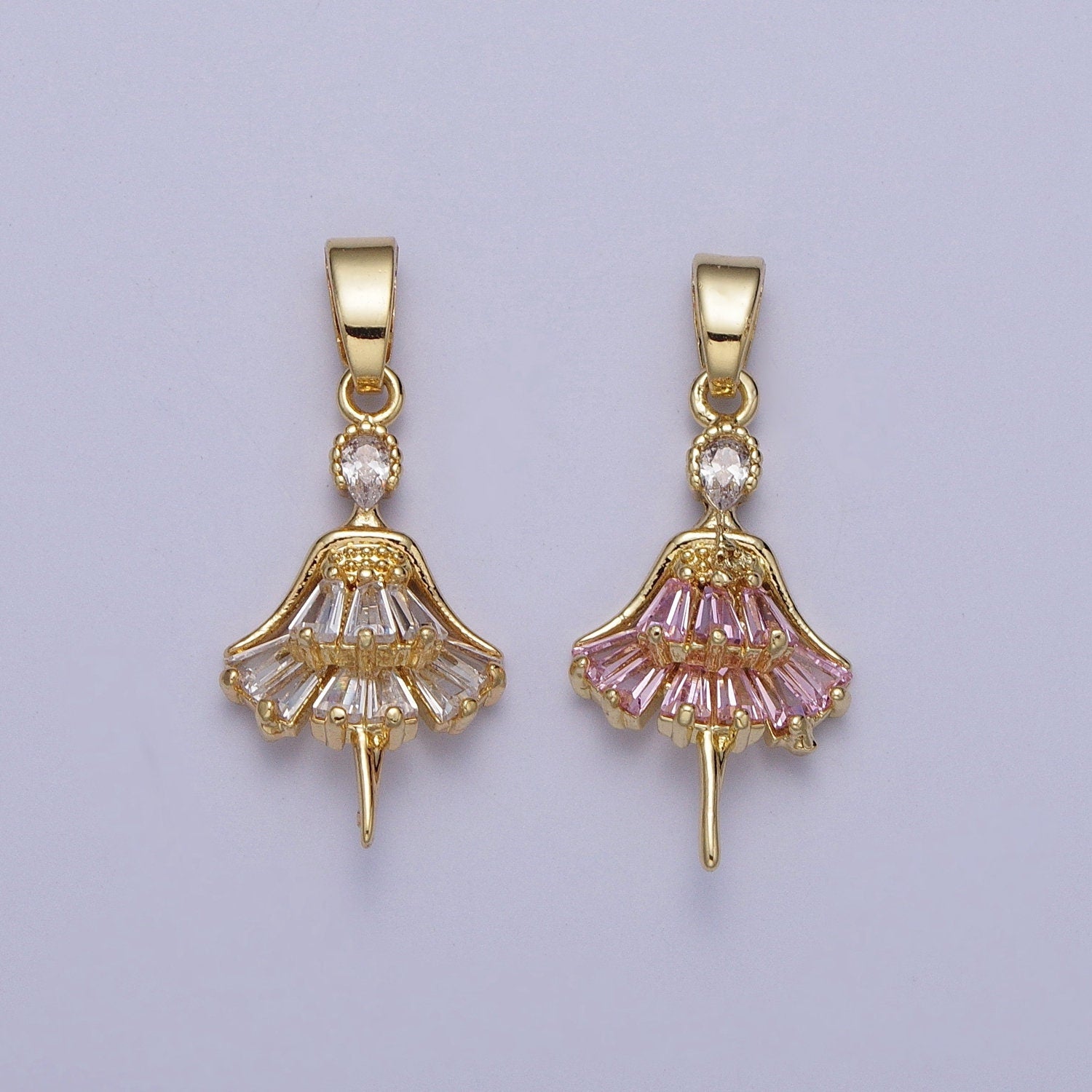 Dainty Gold Ballerina Pendant, Dancer Charm, Micro Pave Cubic Mini Pendant, Dainty beautiful Jewelry Bracelet Earring Necklace H-539