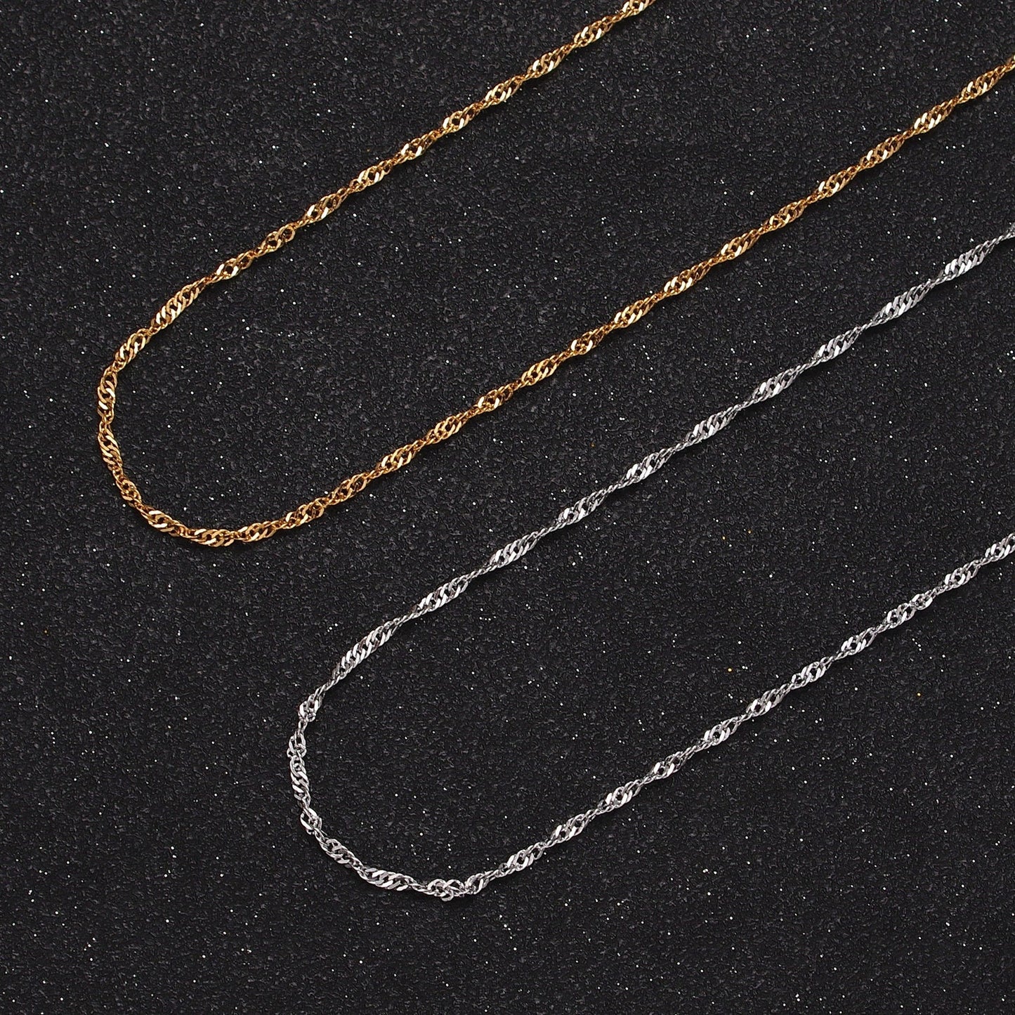 24K Gold Filled Singapore Twist Dainty 2.5mm Unfinished Gold, Silver Wholesale Bulk Chain For Jewelry Making | Roll-901, Roll-902
