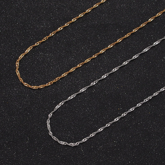 24K Gold Filled Singapore Twist Dainty 2.5mm Unfinished Gold, Silver Wholesale Bulk Chain For Jewelry Making | Roll-901, Roll-902