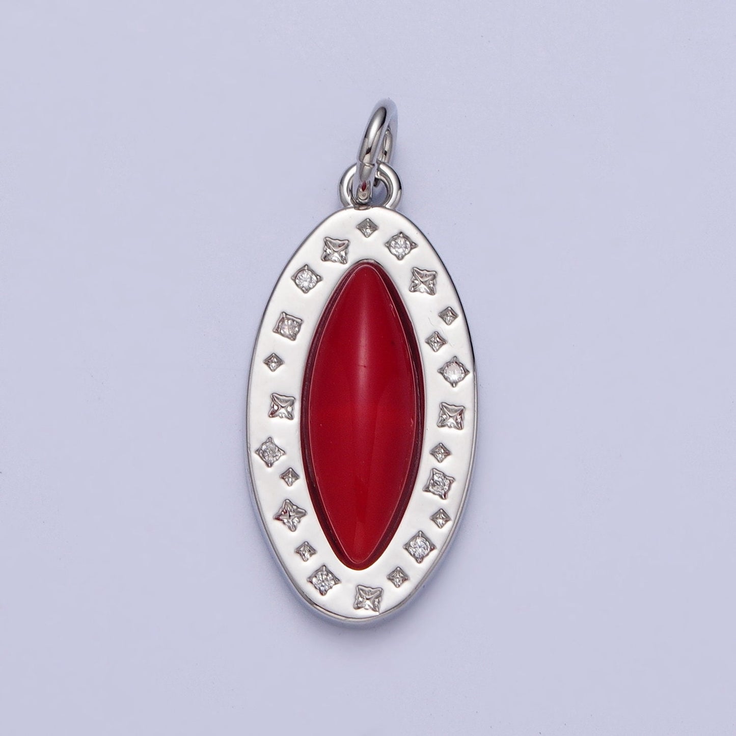 Dainty Red Carnelian Marquise Eye Geometric Star Charm in Gold & Silver Pendant