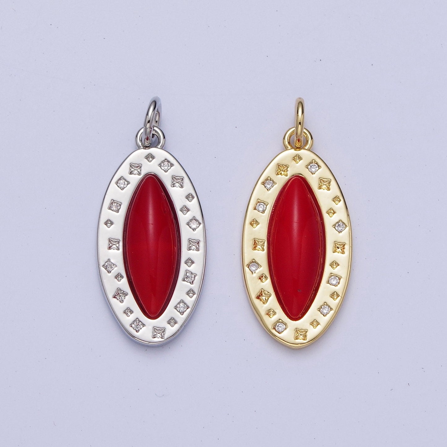 Dainty Red Carnelian Marquise Eye Geometric Star Charm in Gold & Silver Pendant