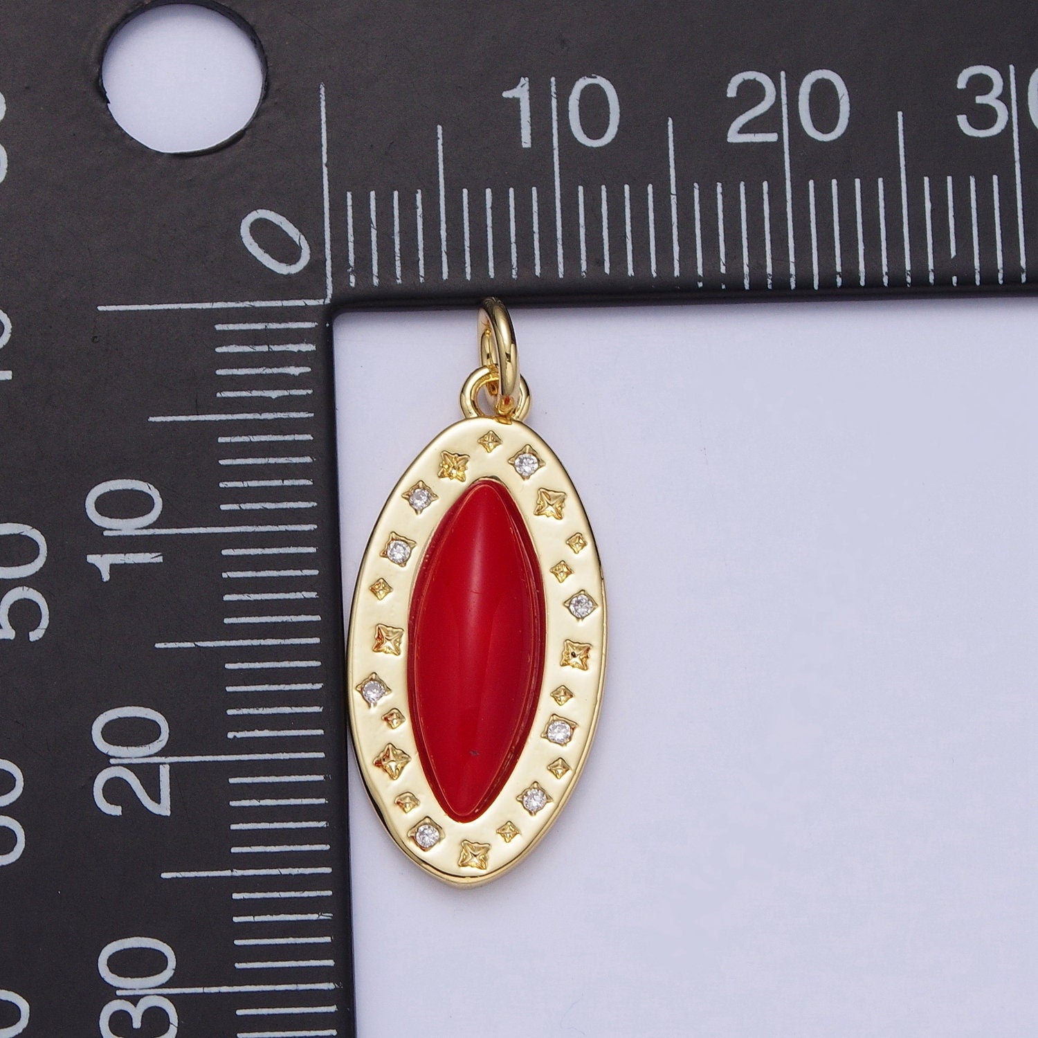 Dainty Red Carnelian Marquise Eye Geometric Star Charm in Gold & Silver Pendant