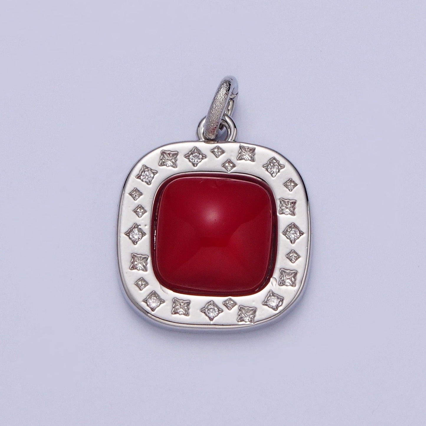 Dainty Red Carnelian Square Geometric star Charm in Gold & Silver Pendant N-474