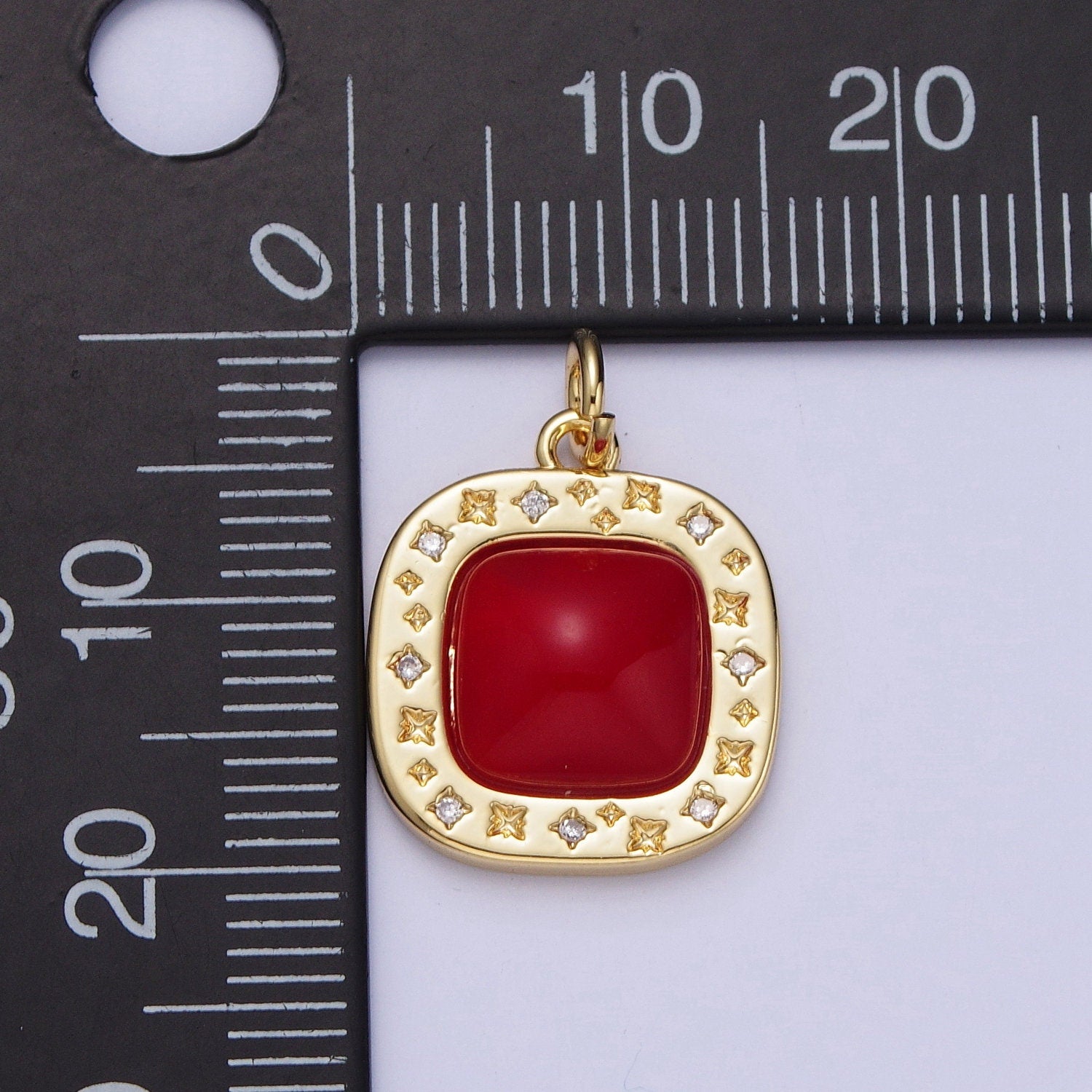 Dainty Red Carnelian Square Geometric star Charm in Gold & Silver Pendant N-474