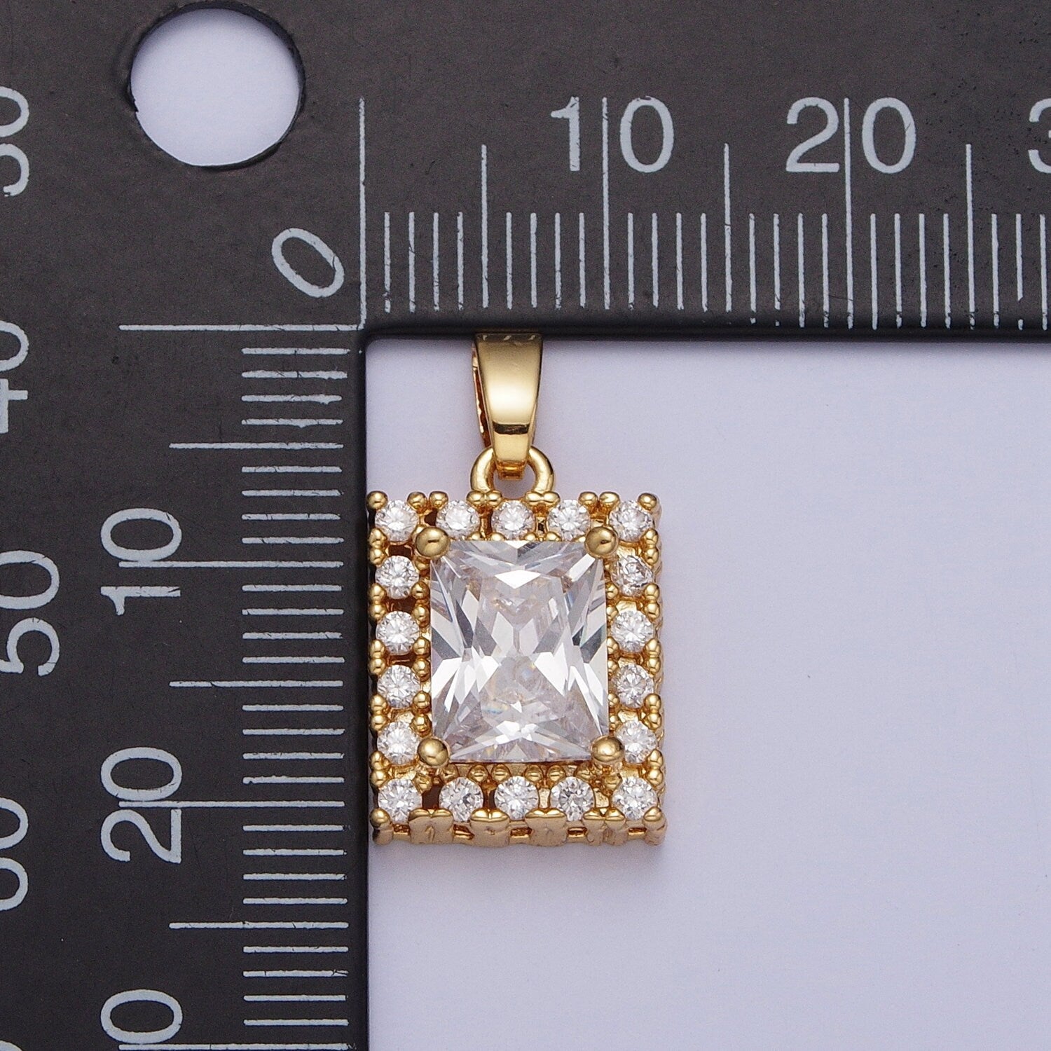 Dainty Clear Micro Paved CZ Rectangular Gold Pendant | H532