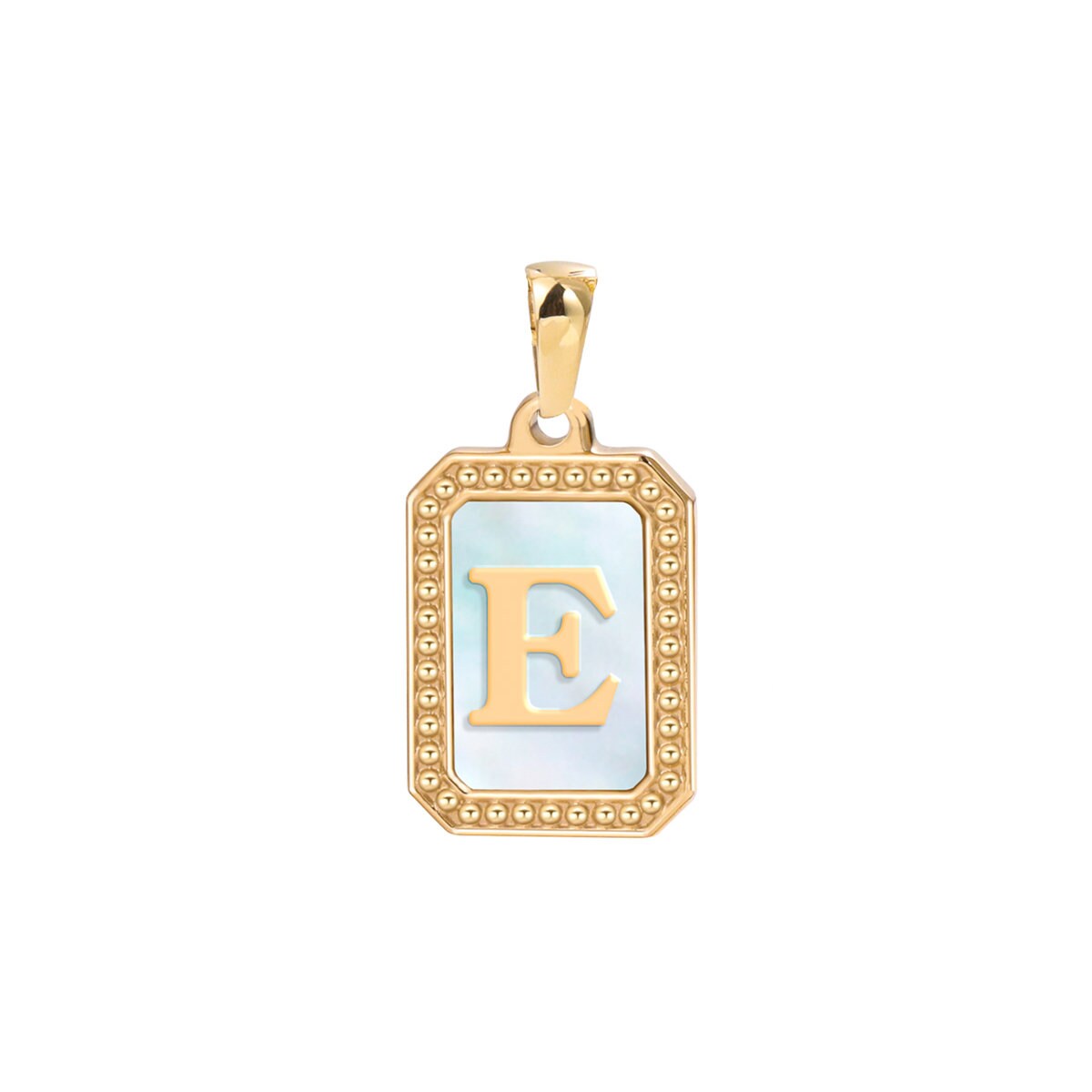 New Initial Name Charm Gold Tag Alphabet Charm, Shell Pearl Letter Pendant Personalized Jewelry Add on Charm Stainless Steel Tarnish Free