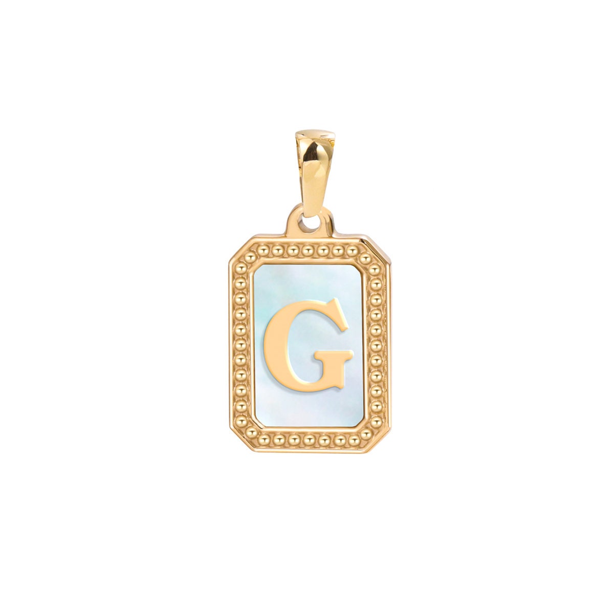 New Initial Name Charm Gold Tag Alphabet Charm, Shell Pearl Letter Pendant Personalized Jewelry Add on Charm Stainless Steel Tarnish Free
