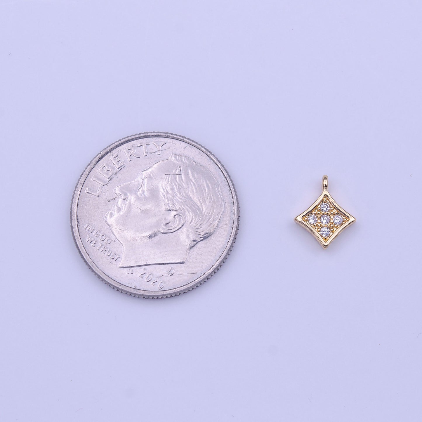 Mini Rhombus Charm Gold Cubic Zirconia Diamond Charm for Bracelet Earring Necklace Component Add on Charm Tiny Geometric Jewelry C582