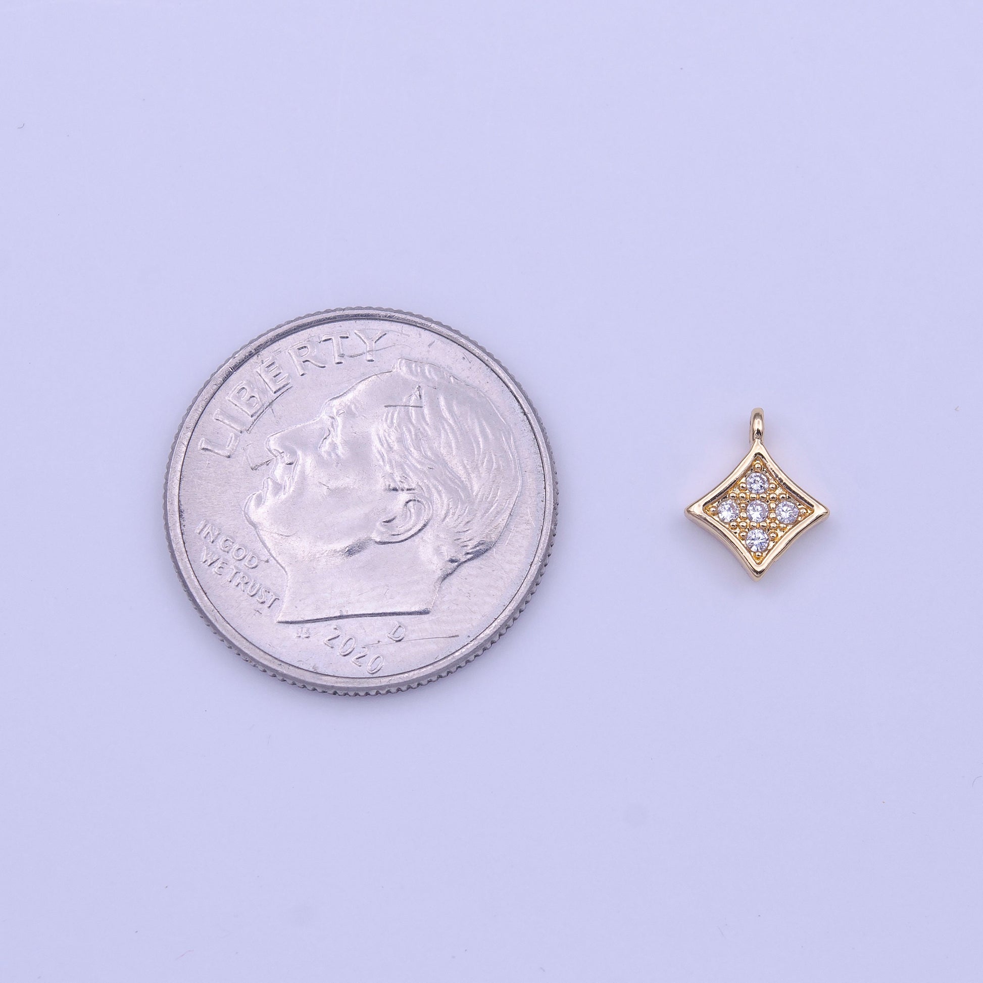 Mini Rhombus Charm Gold Cubic Zirconia Diamond Charm for Bracelet Earring Necklace Component Add on Charm Tiny Geometric Jewelry C582