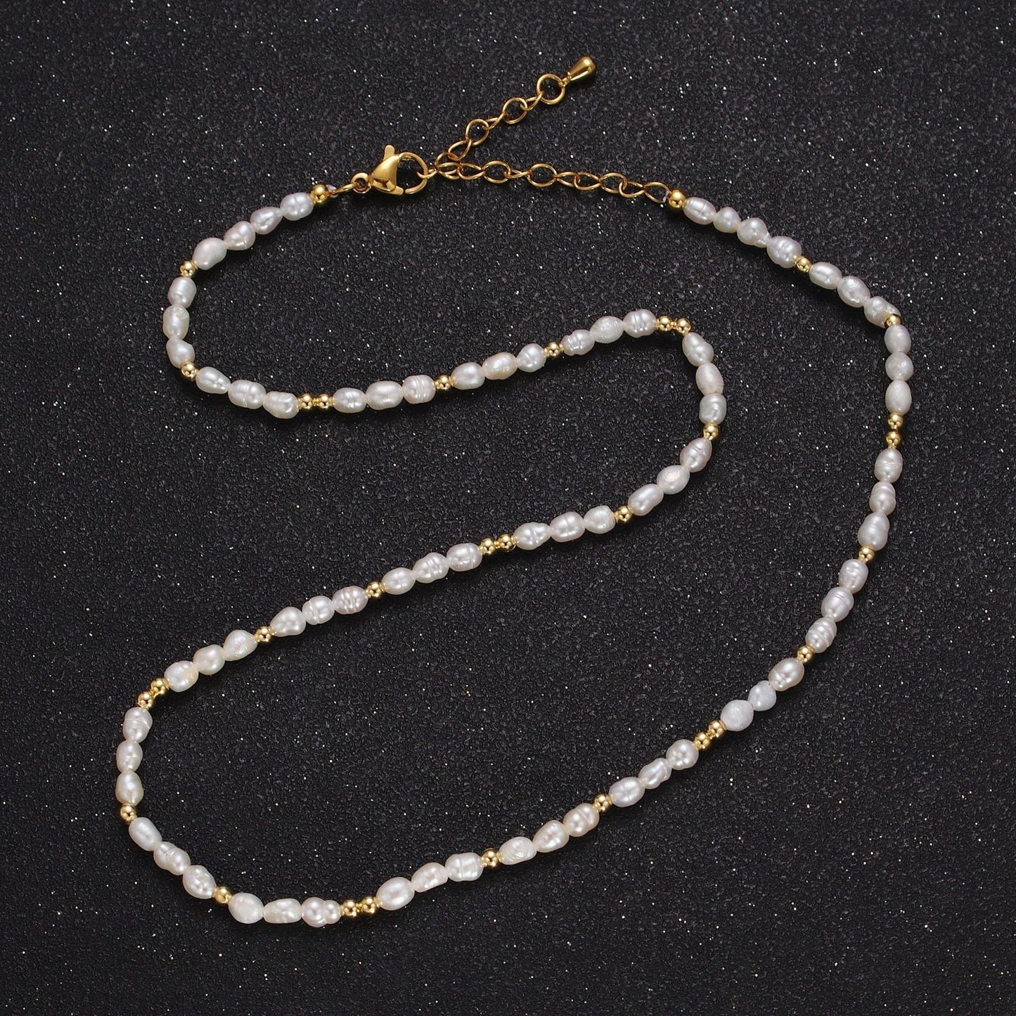2.8mm Natural White Freshwater Pearl Gold Crimp Bead Y2K Elegant 17.4 Inch Choker Necklace, WA-1422