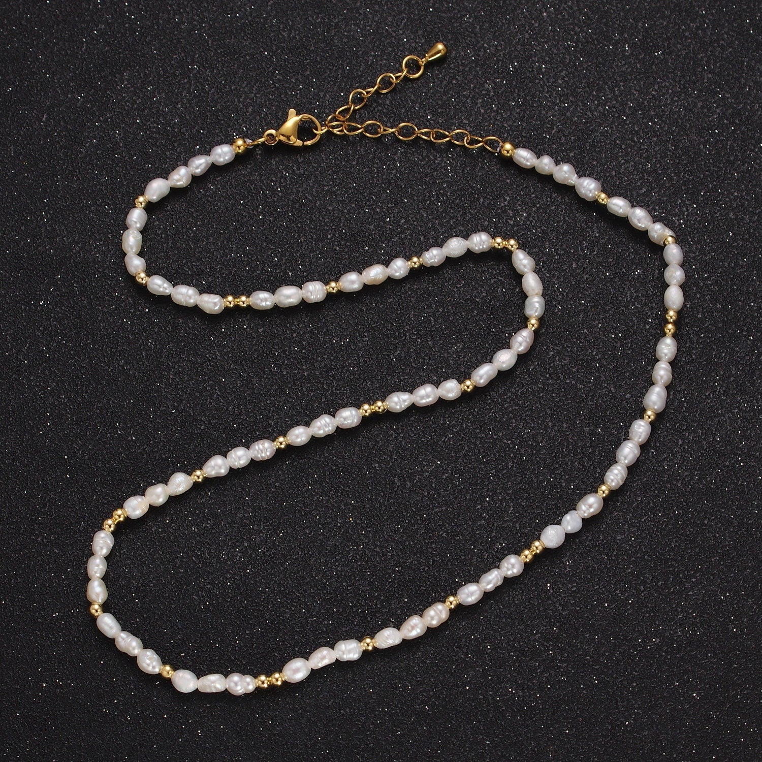 2.8mm Natural White Freshwater Pearl Gold Crimp Bead Y2K Elegant 17.4 Inch Choker Necklace, WA-1422