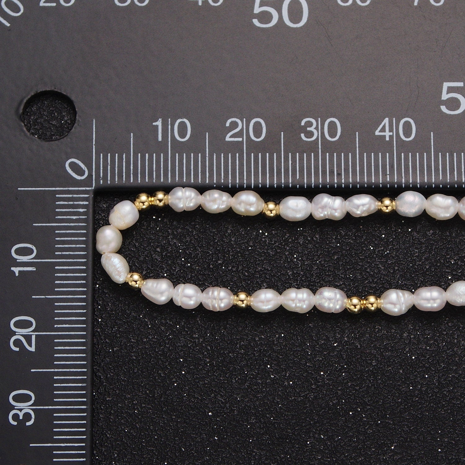 2.8mm Natural White Freshwater Pearl Gold Crimp Bead Y2K Elegant 17.4 Inch Choker Necklace, WA-1422
