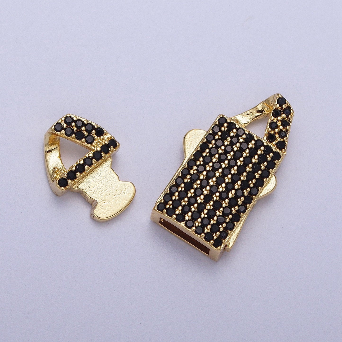 Black Micro Paved CZ Gold Box Buckle Clasps Closure For Bracelet Jewelry Supply | K002