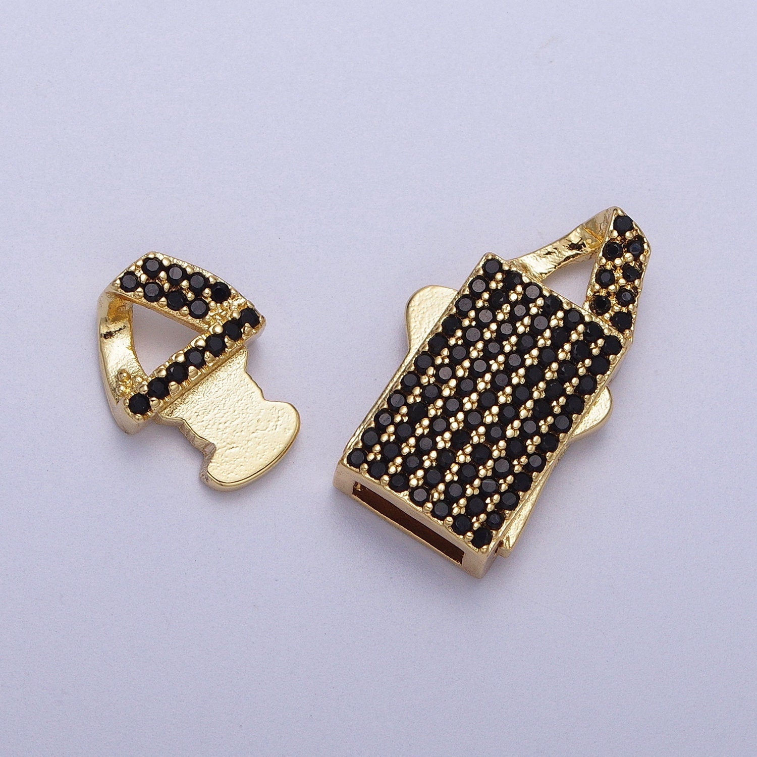 Black Micro Paved CZ Gold Box Buckle Clasps Closure For Bracelet Jewelry Supply | K002
