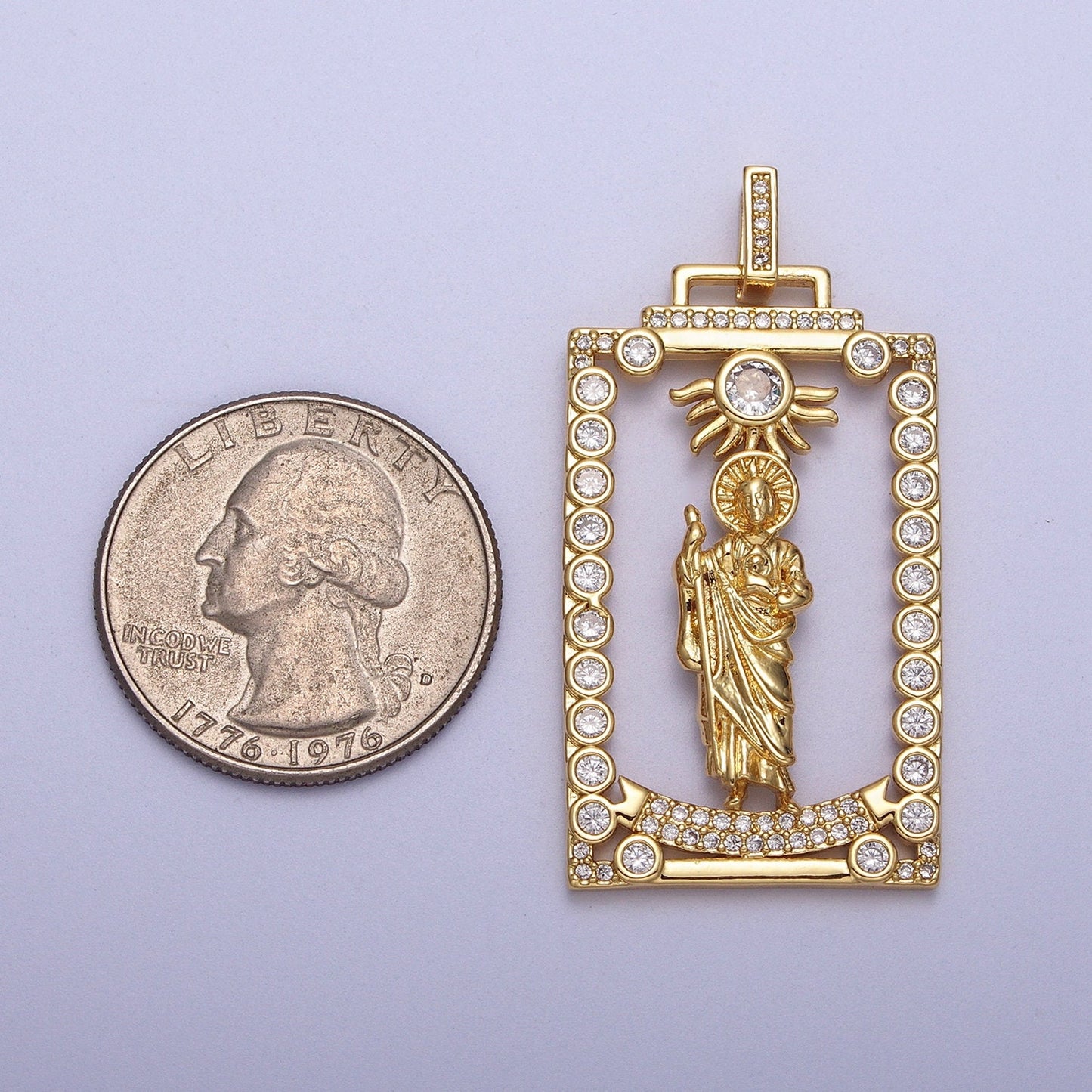 Cubic Saint Jude Charm Catholic Religious Medallion Gold Pendant | H811