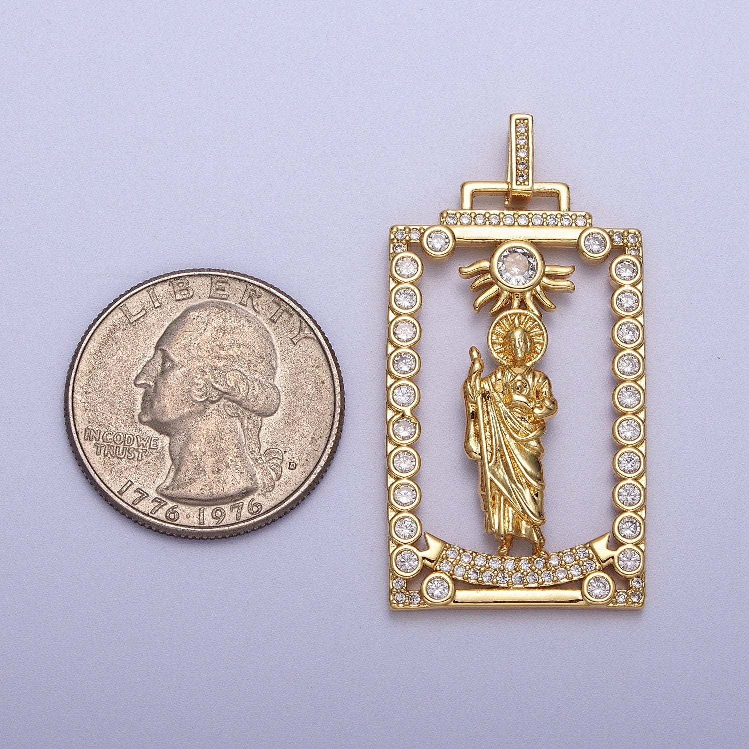 Cubic Saint Jude Charm Catholic Religious Medallion Gold Pendant | H811