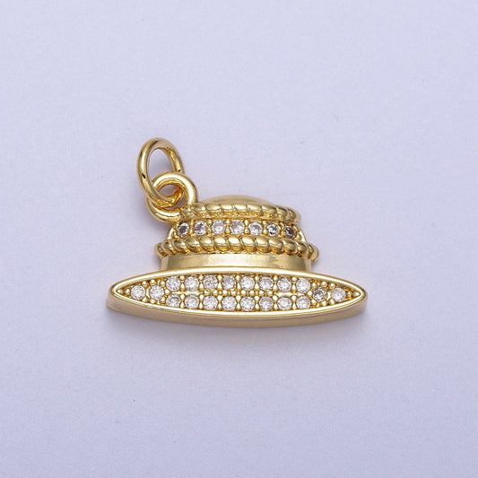 Micro Paved CZ Gold Bowler Fedora Hat Charm | C029