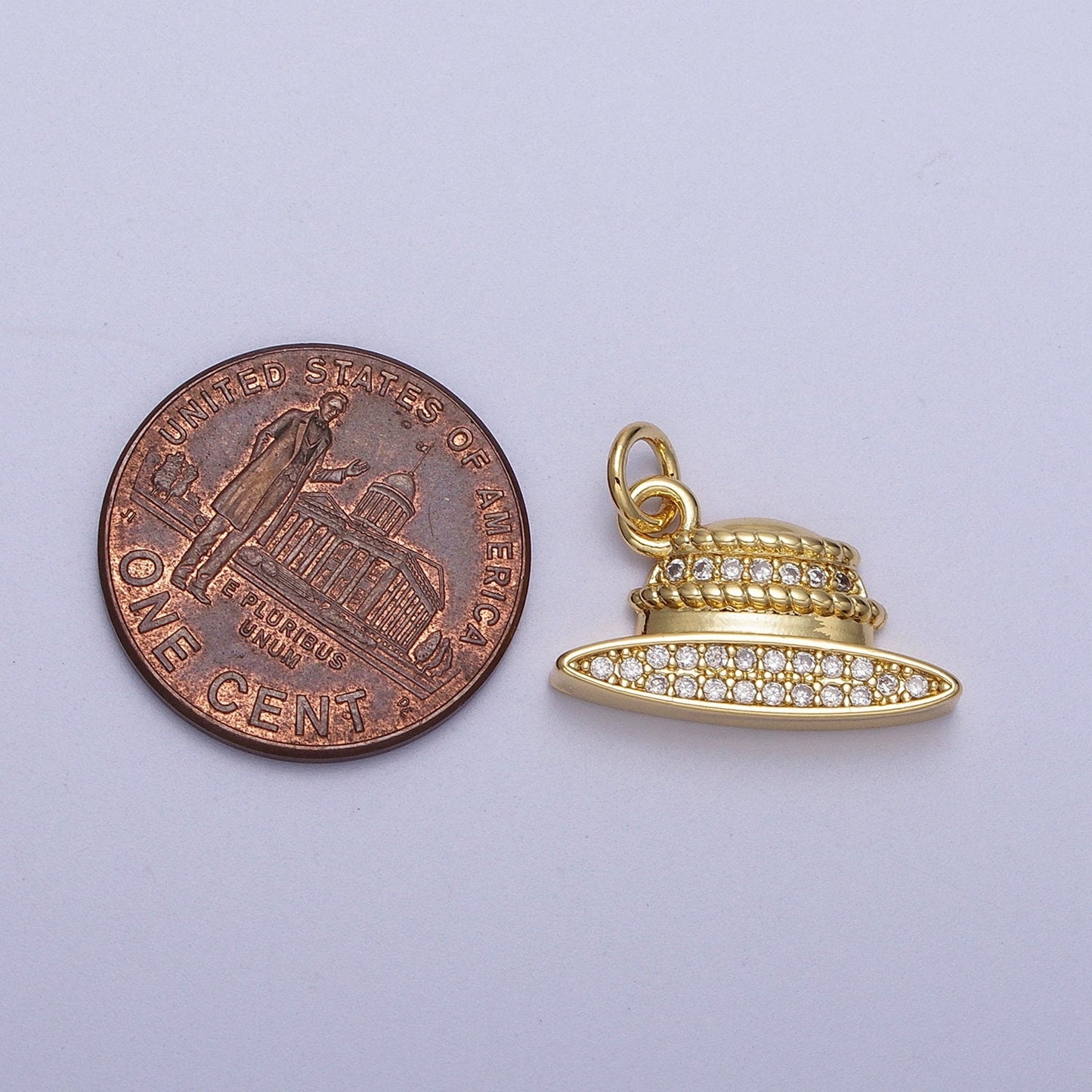 Micro Paved CZ Gold Bowler Fedora Hat Charm | C029