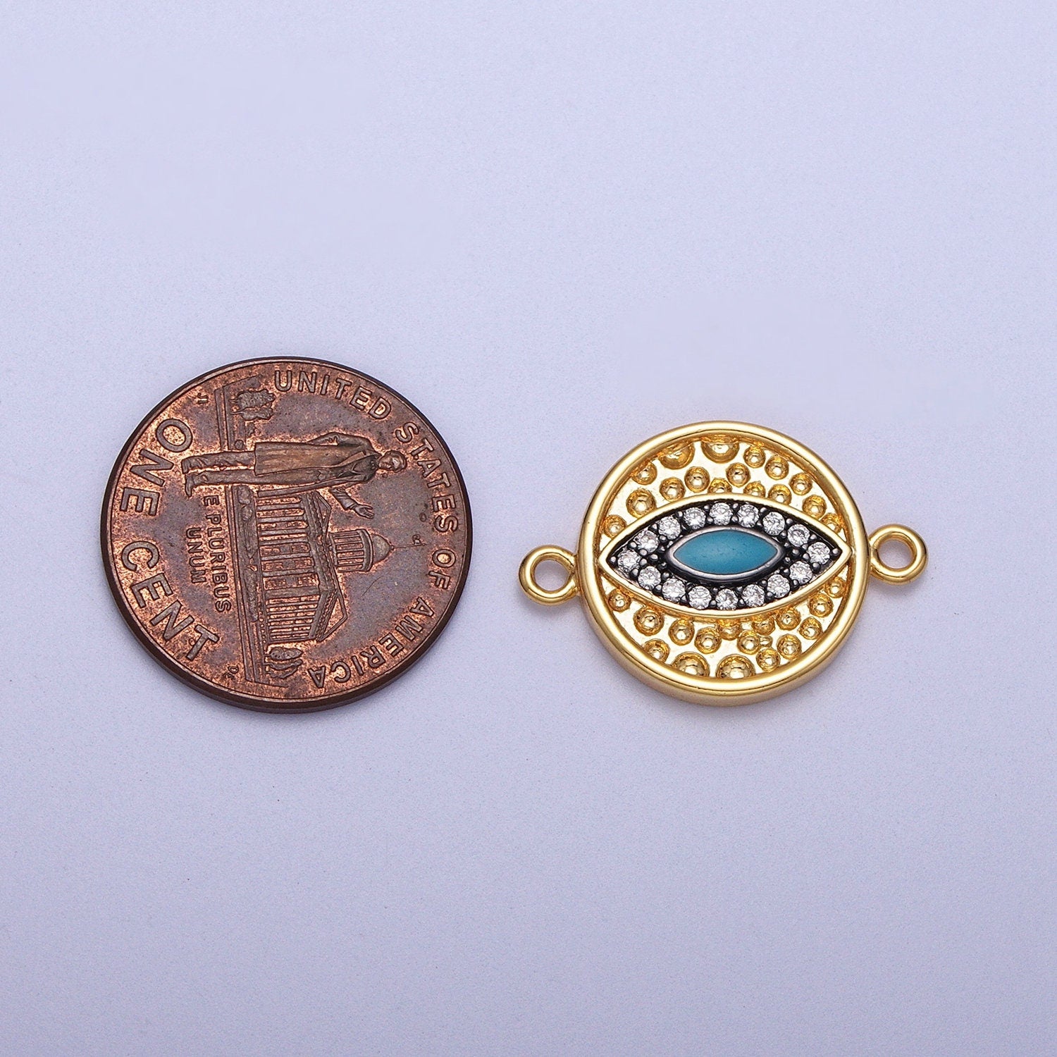 Gold Evil Eye Charm With Two Holes, Bracelet Charms, Micro Pave Eye Charm Connector Link Connector CZ Jewelry y647