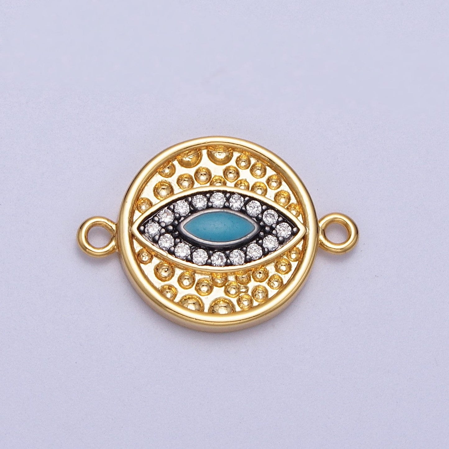 Gold Evil Eye Charm With Two Holes, Bracelet Charms, Micro Pave Eye Charm Connector Link Connector CZ Jewelry y647