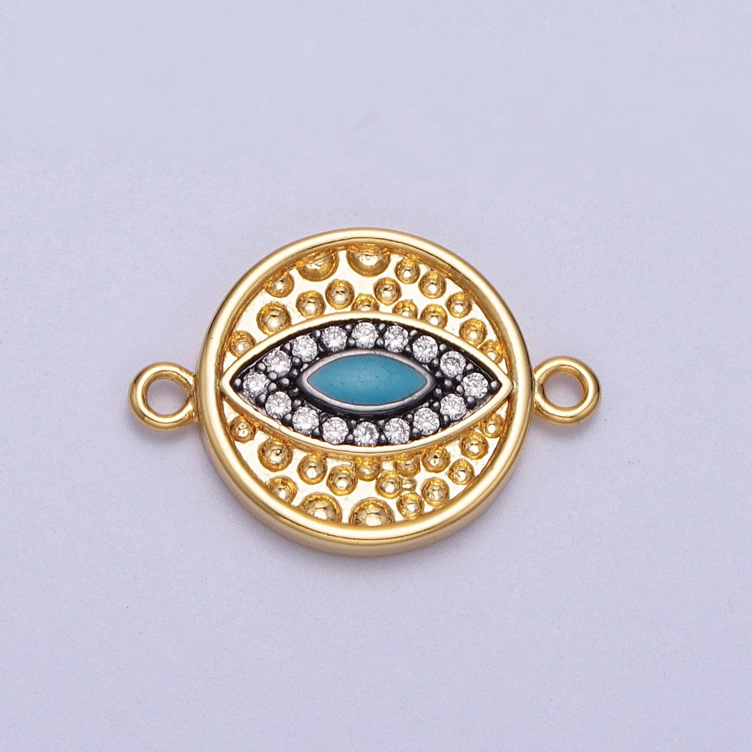 Gold Evil Eye Charm With Two Holes, Bracelet Charms, Micro Pave Eye Charm Connector Link Connector CZ Jewelry y647