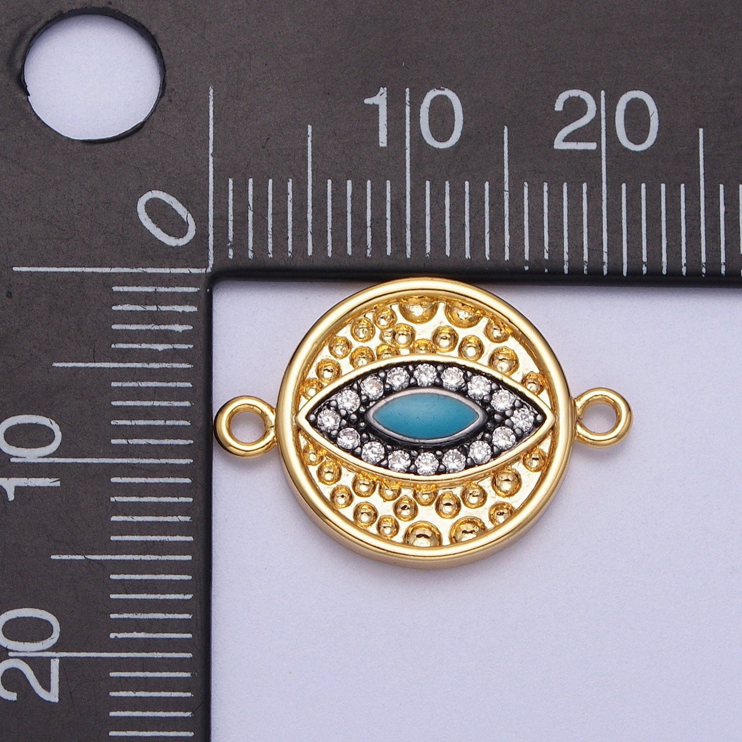 Gold Evil Eye Charm With Two Holes, Bracelet Charms, Micro Pave Eye Charm Connector Link Connector CZ Jewelry y647