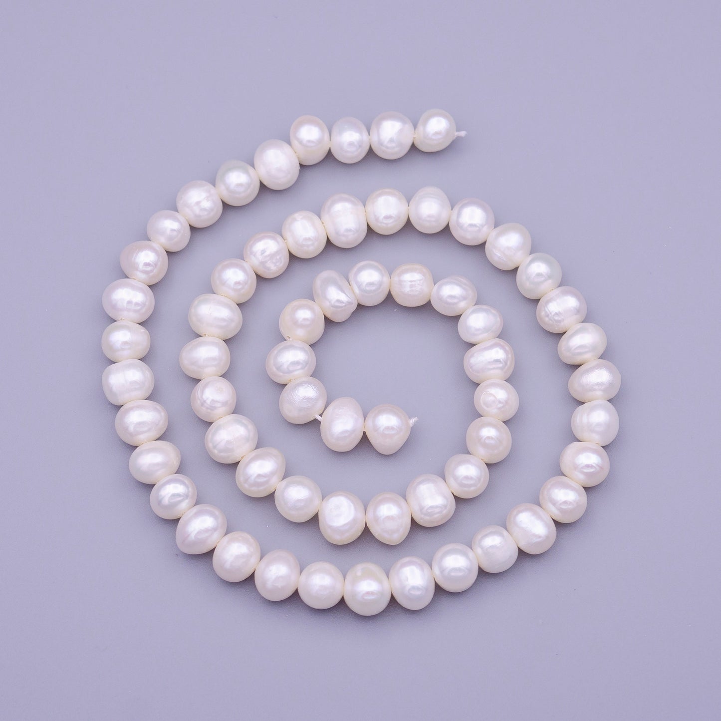 7mm Round Button AAA Freshwater Pearl Natural 62pcs Full Strand | WA-1311