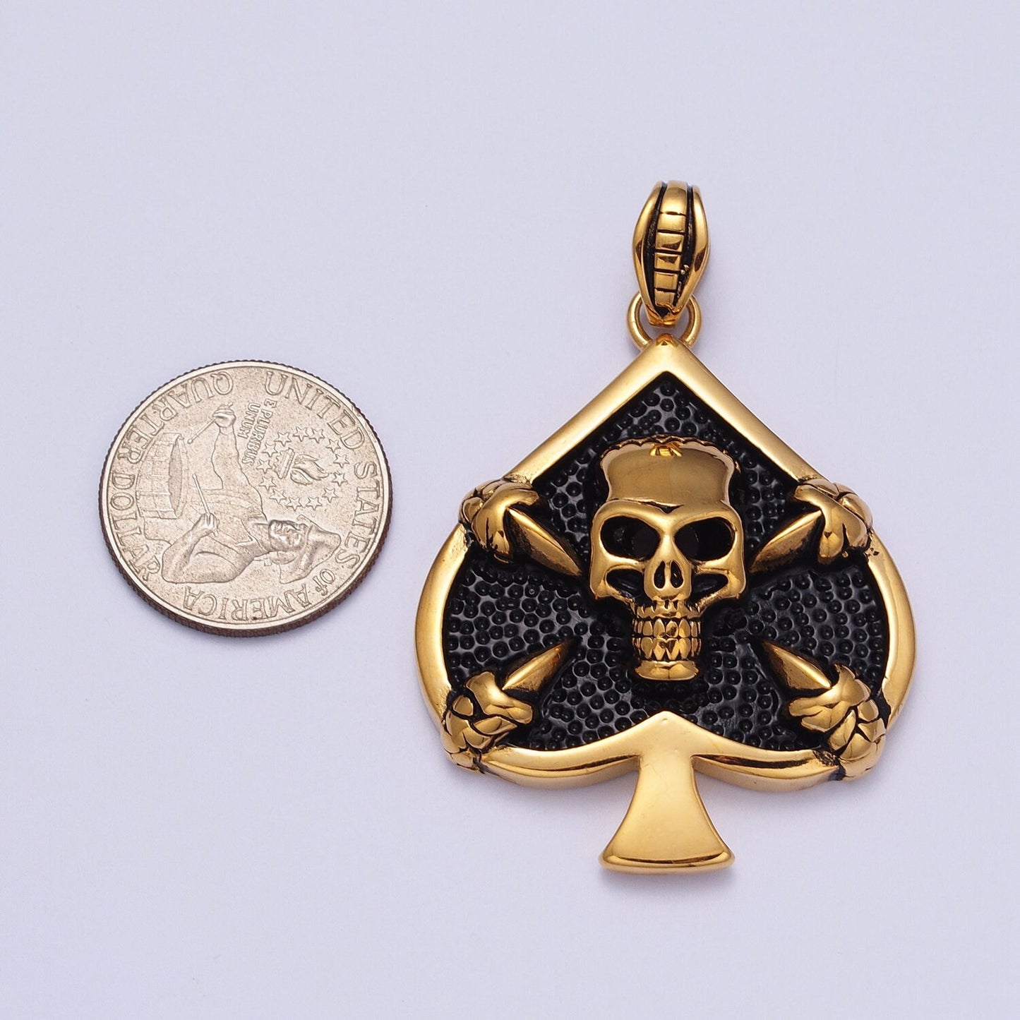 3d Gold Skull Pendant- Ace of Spade Skull Charm Gothic Antique Gold Skull Emo Men Necklace Pendant Stainless Steel Jewelry J168