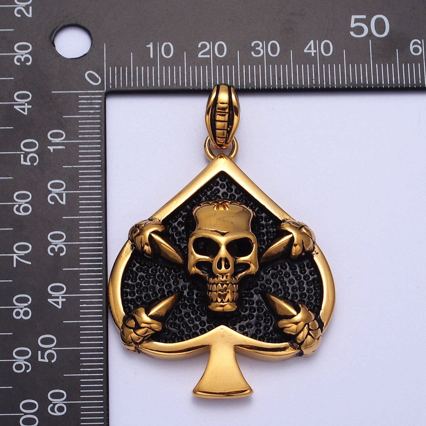 3d Gold Skull Pendant- Ace of Spade Skull Charm Gothic Antique Gold Skull Emo Men Necklace Pendant Stainless Steel Jewelry J168