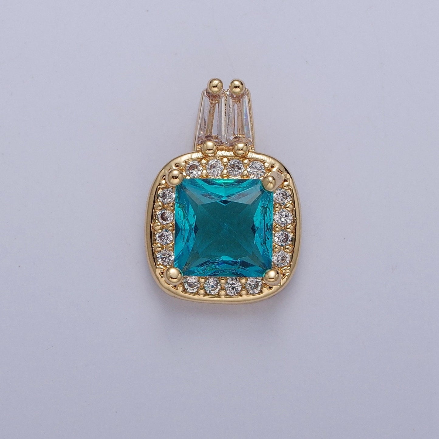 Gold Square CZ Stone with Clear Micro Pave Cross Pendant for Necklace Bracelet Component X-327