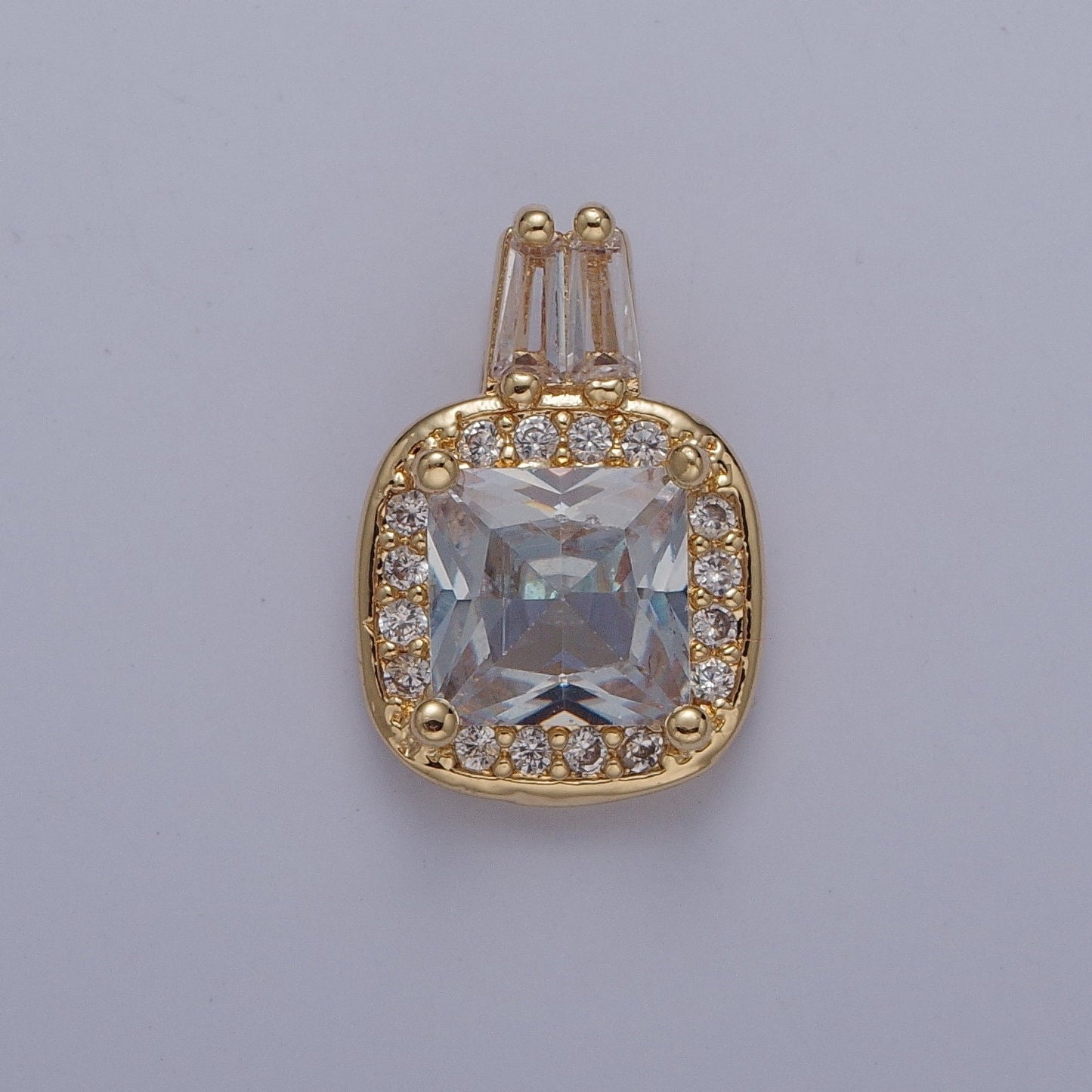 Gold Square CZ Stone with Clear Micro Pave Cross Pendant for Necklace Bracelet Component X-327