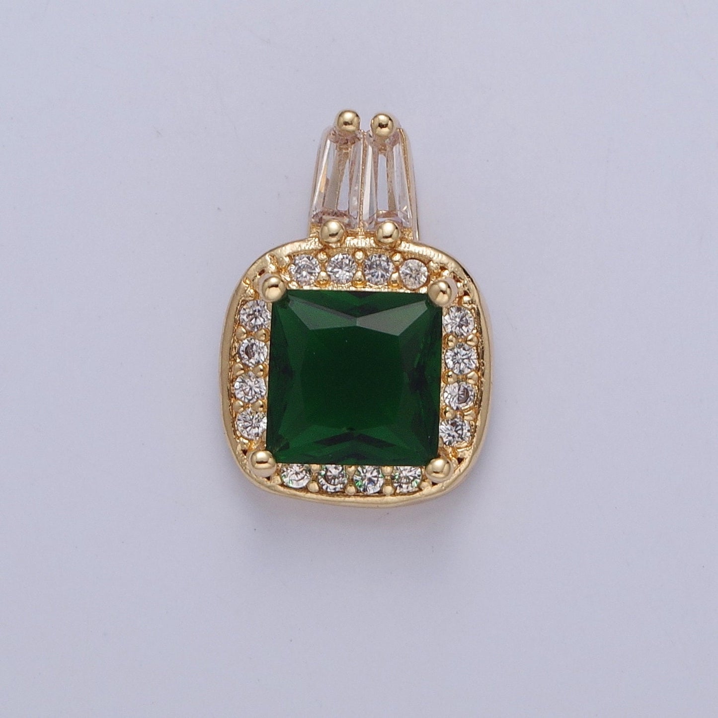 Gold Square CZ Stone with Clear Micro Pave Cross Pendant for Necklace Bracelet Component X-327