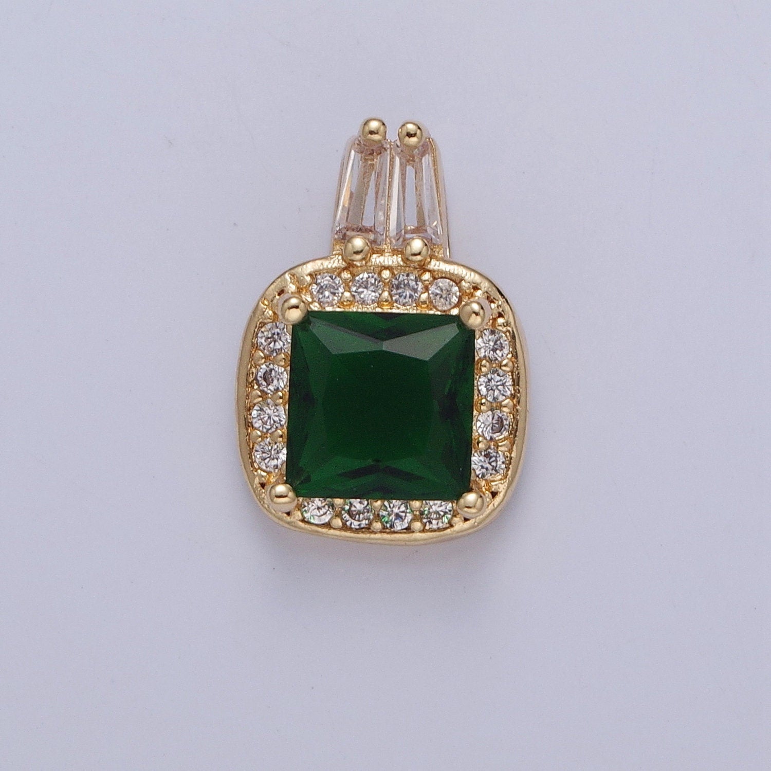 Gold Square CZ Stone with Clear Micro Pave Cross Pendant for Necklace Bracelet Component X-327